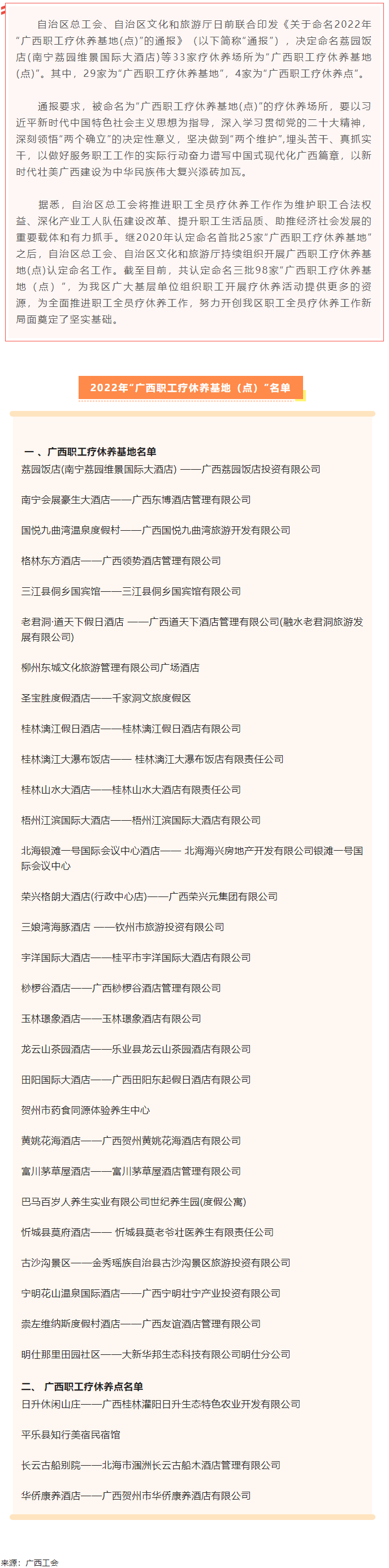 33家入選！第三批廣西職工療休養(yǎng)基地(點)名單出爐.png